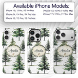 Watercolor Pine Tree Forest Woodland Nature on Custom Name Protective Phone Case Mobile Cover Durable Everyday Smartphone Shock Resistant