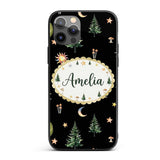 Watercolor Forest Trees Mushrooms Sun Moon Stars Custom Name Protective Phone Case Mobile Cover Durable Everyday Smartphone Shock Resistant
