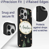 Watercolor Forest Trees Mushrooms Sun Moon Stars Custom Name Protective Phone Case Mobile Cover Durable Everyday Smartphone Shock Resistant