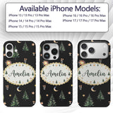 Watercolor Forest Trees Mushrooms Sun Moon Stars Custom Name Protective Phone Case Mobile Cover Durable Everyday Smartphone Shock Resistant