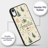 Watercolor Forest Trees Mushrooms Sun Moon Stars Custom Name Protective Phone Case Mobile Cover Durable Everyday Smartphone Shock Resistant
