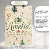 Watercolor Forest Trees Mushrooms Sun Moon Stars on Beige Seamless  Personalised Custom Name Super Soft Fleece Blanket Bed Sofa Throw