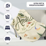 Watercolor Forest Trees Mushrooms Sun Moon Stars on Beige Seamless  Personalised Custom Name Super Soft Fleece Blanket Bed Sofa Throw