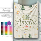 Watercolor Forest Trees Mushrooms Sun Moon Stars on Beige Seamless  Personalised Custom Name Super Soft Fleece Blanket Bed Sofa Throw