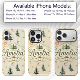 Watercolor Forest Trees Mushrooms Sun Moon Stars Custom Name Protective Phone Case Mobile Cover Durable Everyday Smartphone Shock Resistant