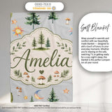 Watercolor Forest Trees Mushrooms Sun Moon Stars on Soft Grey  Personalised Custom Name Super Soft Fleece Blanket Bed Sofa Throw