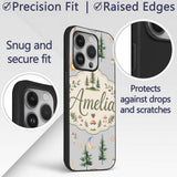 Watercolor Forest Trees Mushrooms Sun Moon Stars Custom Name Protective Phone Case Mobile Cover Durable Everyday Smartphone Shock Resistant