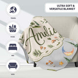 Watercolor Forest Trees Mushrooms Sun Moon Stars on Soft Grey  Personalised Custom Name Super Soft Fleece Blanket Bed Sofa Throw