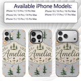 Watercolor Forest Trees Mushrooms Sun Moon Stars Custom Name Protective Phone Case Mobile Cover Durable Everyday Smartphone Shock Resistant