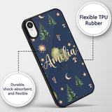 Watercolor Forest Trees Mushrooms Sun Moon Stars Custom Name Protective Phone Case Mobile Cover Durable Everyday Smartphone Shock Resistant