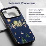 Watercolor Forest Trees Mushrooms Sun Moon Stars Custom Name Protective Phone Case Mobile Cover Durable Everyday Smartphone Shock Resistant