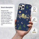 Watercolor Forest Trees Mushrooms Sun Moon Stars Custom Name Protective Phone Case Mobile Cover Durable Everyday Smartphone Shock Resistant