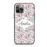 Vintage Pink Peony Floral Branch Seamless Pattern Custom Name Protective Phone Case Mobile Cover Durable Everyday Smartphone Shock Resistant