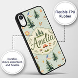 Watercolor Forest Trees Mushrooms Sun Moon Stars Custom Name Protective Phone Case Mobile Cover Durable Everyday Smartphone Shock Resistant