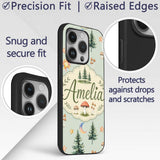 Watercolor Forest Trees Mushrooms Sun Moon Stars Custom Name Protective Phone Case Mobile Cover Durable Everyday Smartphone Shock Resistant