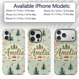 Watercolor Forest Trees Mushrooms Sun Moon Stars Custom Name Protective Phone Case Mobile Cover Durable Everyday Smartphone Shock Resistant