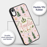 Watercolor Forest Trees Mushrooms Sun Moon Stars Custom Name Protective Phone Case Mobile Cover Durable Everyday Smartphone Shock Resistant