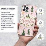 Watercolor Forest Trees Mushrooms Sun Moon Stars Custom Name Protective Phone Case Mobile Cover Durable Everyday Smartphone Shock Resistant