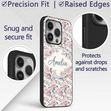 Vintage Pink Peony Floral Branch Seamless Pattern Custom Name Protective Phone Case Mobile Cover Durable Everyday Smartphone Shock Resistant