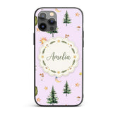 Watercolor Forest Trees Mushrooms Sun Moon Stars Custom Name Protective Phone Case Mobile Cover Durable Everyday Smartphone Shock Resistant