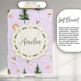 Watercolor Forest Trees Mushrooms Sun Moon Stars on Soft Lilac  Personalised Custom Name Super Soft Fleece Blanket Bed Sofa Throw
