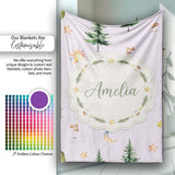 Watercolor Forest Trees Mushrooms Sun Moon Stars on Soft Lilac  Personalised Custom Name Super Soft Fleece Blanket Bed Sofa Throw