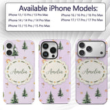 Watercolor Forest Trees Mushrooms Sun Moon Stars Custom Name Protective Phone Case Mobile Cover Durable Everyday Smartphone Shock Resistant