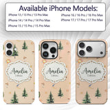 Watercolor Forest Trees Mushrooms Sun Moon Stars Custom Name Protective Phone Case Mobile Cover Durable Everyday Smartphone Shock Resistant