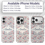 Vintage Pink Peony Floral Branch Seamless Pattern Custom Name Protective Phone Case Mobile Cover Durable Everyday Smartphone Shock Resistant