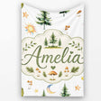 Watercolor Forest Trees Mushrooms Sun Moon Stars on Light Grey  Personalised Custom Name Super Soft Fleece Blanket Bed Sofa Throw