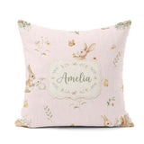 Custom Name Cute Bunny Rabbits Butterflies Wildflowers Seamless Square Filled Cushion Throw Pillow Sofa Bed Home Decor Zip Washable UK Made