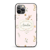Watercolor Cute Bunny Rabbits Printed Design Custom Name Protective Phone Case Mobile Cover Durable Everyday Smartphone Shock Resistant