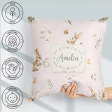 Custom Name Cute Bunny Rabbits Butterflies Wildflowers Seamless Square Filled Cushion Throw Pillow Sofa Bed Home Decor Zip Washable UK Made