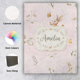 Personalised Name Watercolor Cute Bunny Custom  Modern Room Accent Elegant Feature Canvas Wall Art Print Decor Picture Ready to Hang
