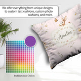 Custom Name Cute Bunny Rabbits Butterflies Wildflowers Seamless Square Filled Cushion Throw Pillow Sofa Bed Home Decor Zip Washable UK Made