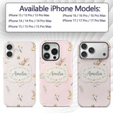 Watercolor Cute Bunny Rabbits Printed Design Custom Name Protective Phone Case Mobile Cover Durable Everyday Smartphone Shock Resistant
