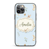 Watercolor Bunny Rabbits Butterflies Wildflowers Custom Name Protective Phone Case Mobile Cover Durable Everyday Smartphone Shock Resistant