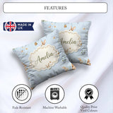 Custom Name Watercolor Bunny Butterflies Wildflowers on Sky Blue Square Filled Cushion Throw Pillow Sofa Bed Home Decor Zip Washable UK Made