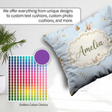 Custom Name Watercolor Bunny Butterflies Wildflowers on Sky Blue Square Filled Cushion Throw Pillow Sofa Bed Home Decor Zip Washable UK Made
