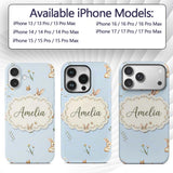 Watercolor Bunny Rabbits Butterflies Wildflowers Custom Name Protective Phone Case Mobile Cover Durable Everyday Smartphone Shock Resistant