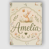 Personalised Name Watercolor Cute Bunny Custom  Modern Room Accent Elegant Feature Canvas Wall Art Print Decor Picture Ready to Hang