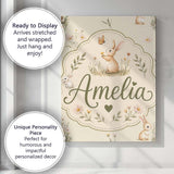 Personalised Name Watercolor Cute Bunny Custom  Modern Room Accent Elegant Feature Canvas Wall Art Print Decor Picture Ready to Hang