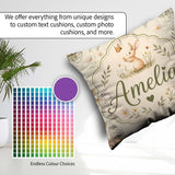 Custom Name Cute Bunny Rabbits Butterflies Wildflowers on Cream Square Filled Cushion Throw Pillow Sofa Bed Home Decor Zip Washable UK Made