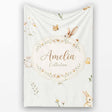 Watercolor Bunny Rabbits Butterflies Wildflowers on Soft Grey  Personalised Custom Name Super Soft Fleece Blanket Bed Sofa Throw