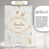 Watercolor Bunny Rabbits Butterflies Wildflowers on Soft Grey  Personalised Custom Name Super Soft Fleece Blanket Bed Sofa Throw