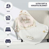 Watercolor Bunny Rabbits Butterflies Wildflowers on Soft Grey  Personalised Custom Name Super Soft Fleece Blanket Bed Sofa Throw