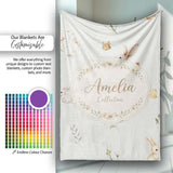 Watercolor Bunny Rabbits Butterflies Wildflowers on Soft Grey  Personalised Custom Name Super Soft Fleece Blanket Bed Sofa Throw