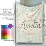 Watercolor Bunny Butterfly Floral Meadow Soft Sage Pattern Name Cute  Personalised Custom Name Super Soft Fleece Blanket Bed Sofa Throw