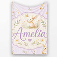 Watercolor Bunny Butterfly Floral Meadow Pale Lilac Pattern Name  Personalised Custom Name Super Soft Fleece Blanket Bed Sofa Throw