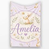 Watercolor Bunny Butterfly Floral Meadow Pale Lilac Pattern Name  Personalised Custom Name Super Soft Fleece Blanket Bed Sofa Throw